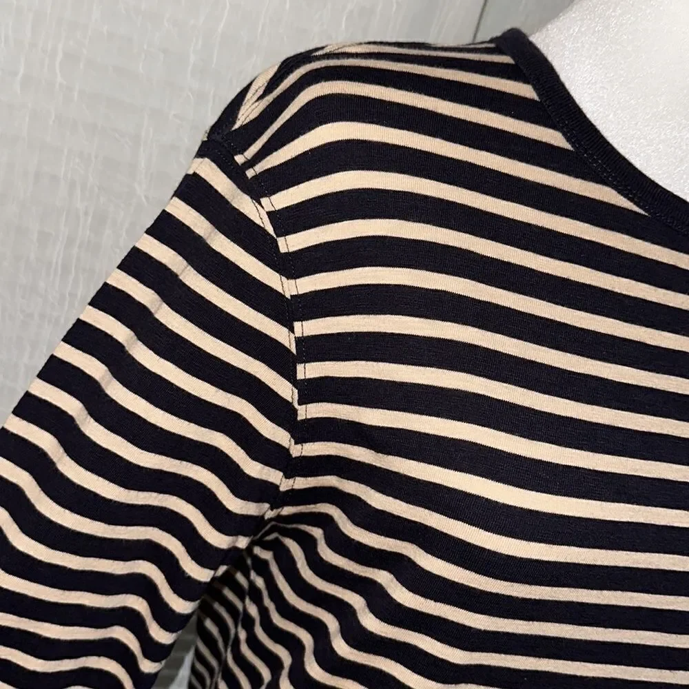 J. Crew S Authentic Knit Goods Navy Cream Striped Long Sleeve Crewneck Cotton T